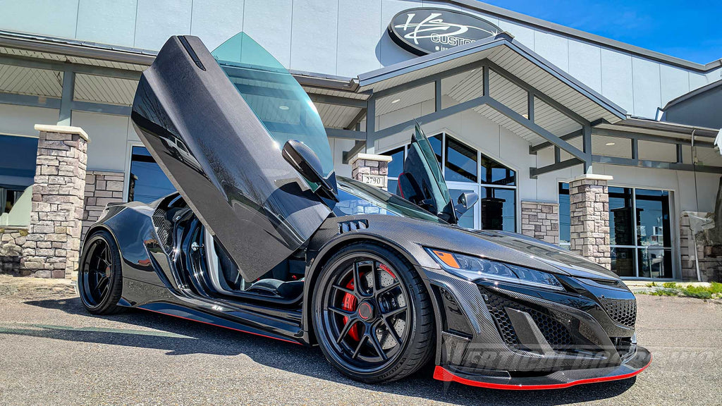 Raj’s Acura NSX with lambo doors conversion kit Manufactured and Installed by Vertical Doors, Inc.