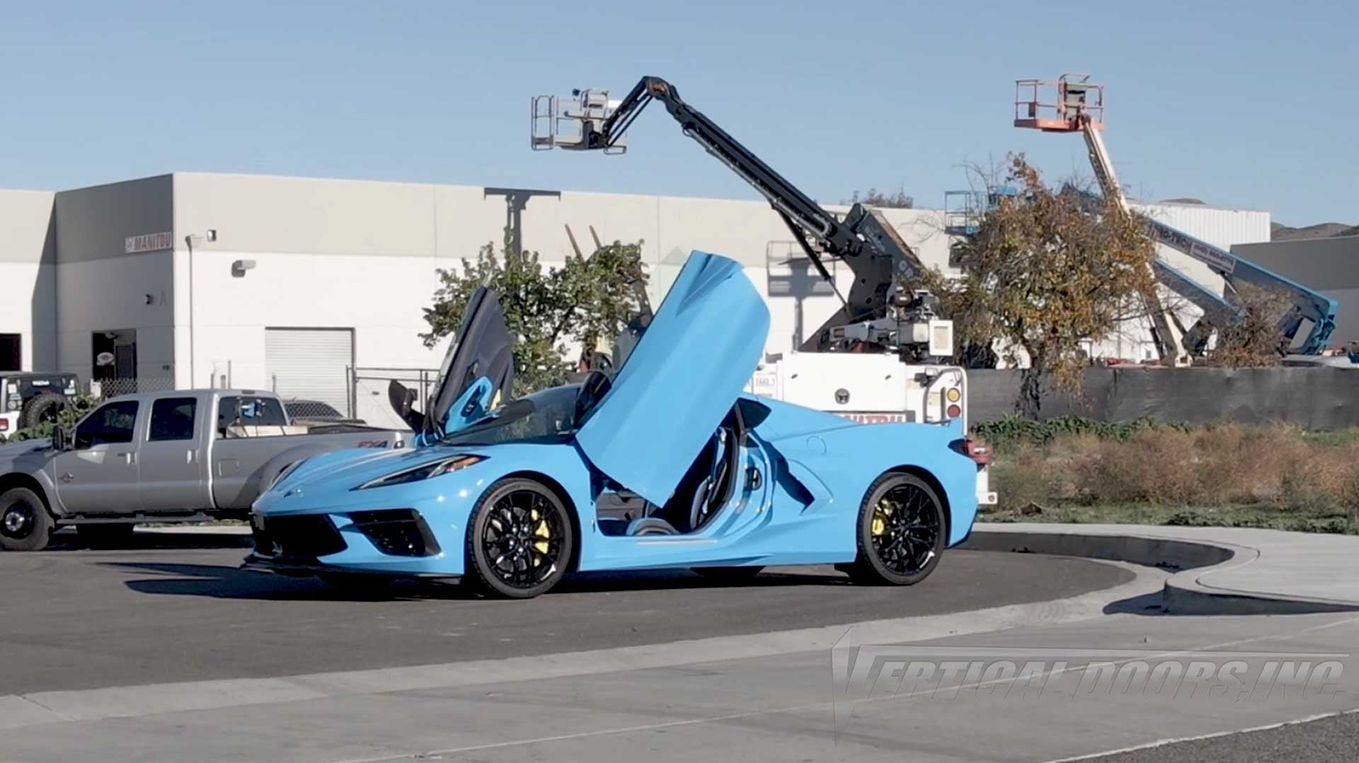 Vertical Lambo Door Kit installed on a Chevrolet Corvette C8, by Vertical Doors, Inc.