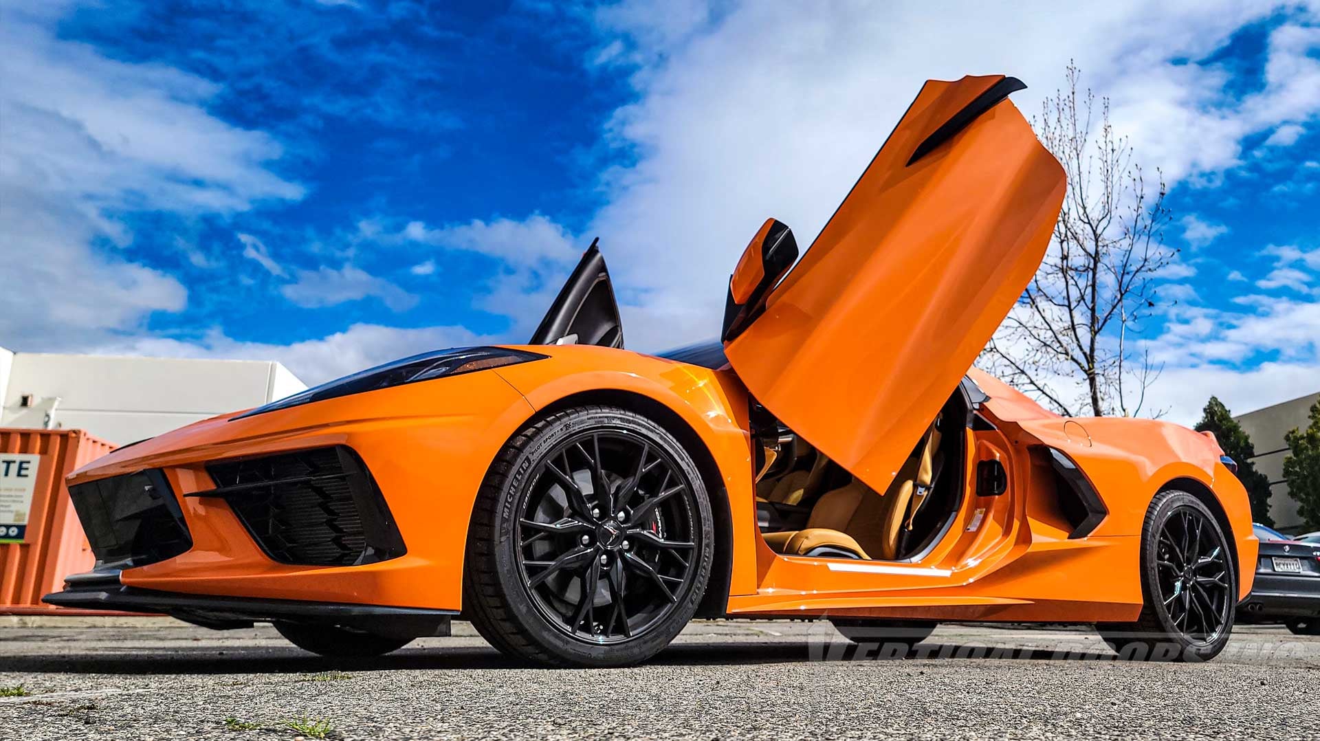 Vertical Lambo Doors kit installed on a Chevrolet Corvette C8 from California 032323