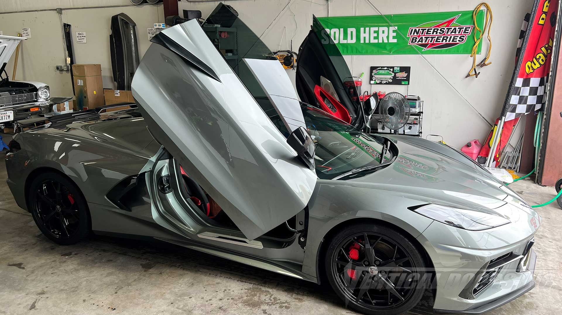 Installer | OnPoint Auto Customs, LLC | Bacliff, Texas 77518 | Chevrolet Corvette C8 featuring Vertical Doors, Inc. lambo door conversion kit.