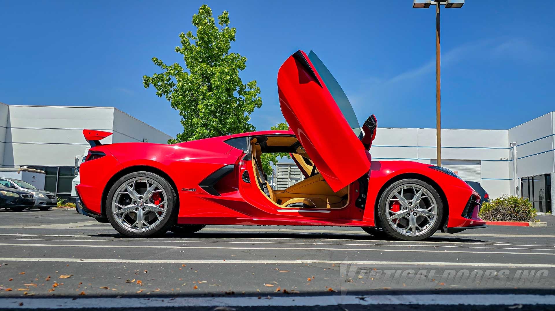 Chevrolet Corvette C8 from California featuring Vertical Doors, Inc. lambo door conversion kit. 51624