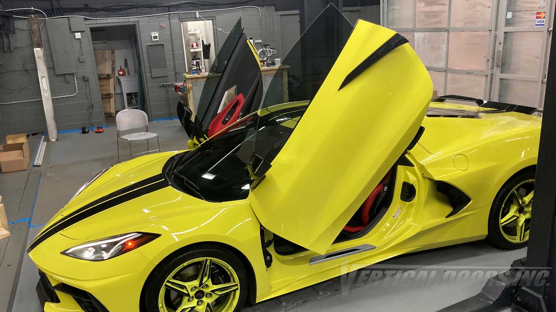 Installer | Level Up Custom Auto Shop| Vernon, NJ| Chevrolet Corvette C8 featuring Vertical Lambo Doors Conversion Kit by Vertical Doors, Inc.