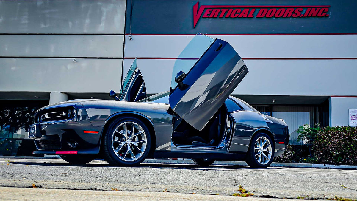 Dodge Challenger from California featuring Vertical Doors, Inc. door conversion kit. AKA "Lambo Doors"