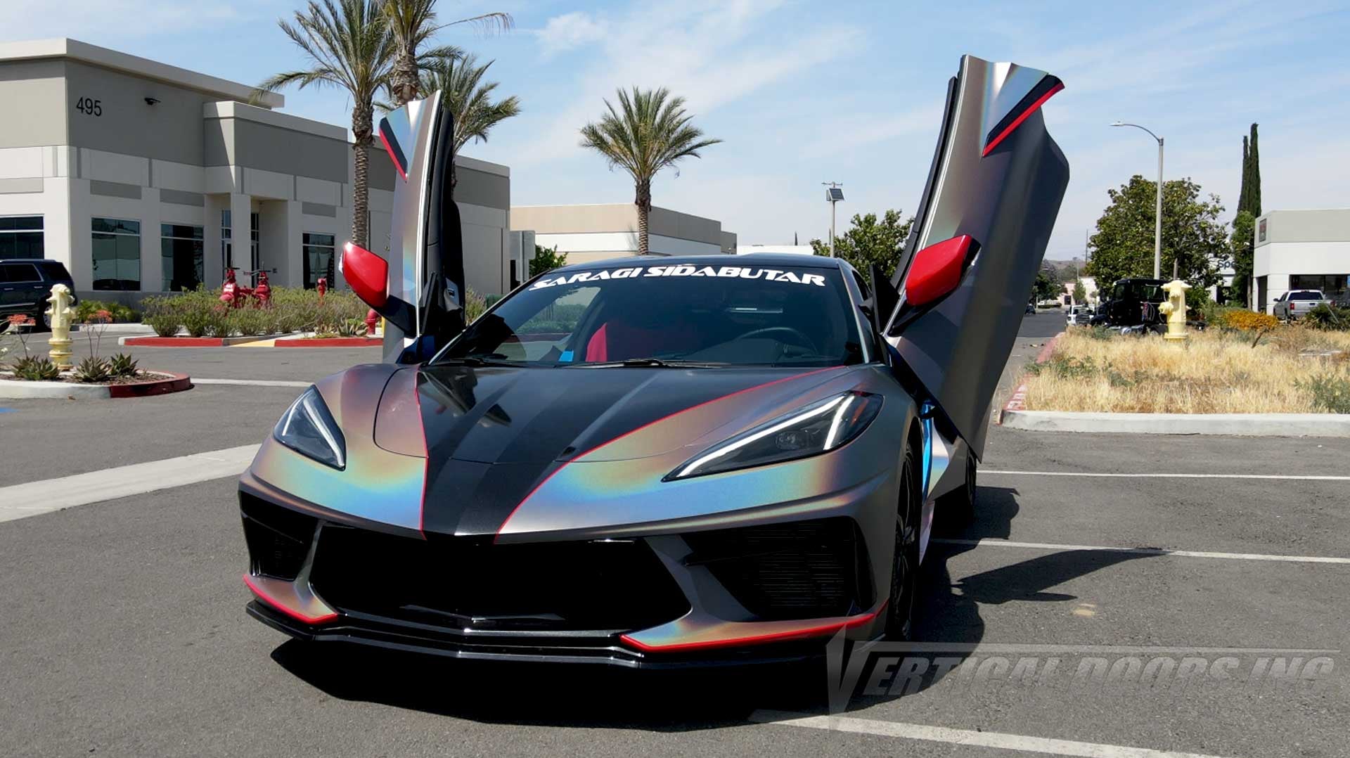 Chevrolet Corvette C8 from CA with Vinyl Wrap and Lambo Doors kit by Vertical Doors, Inc.