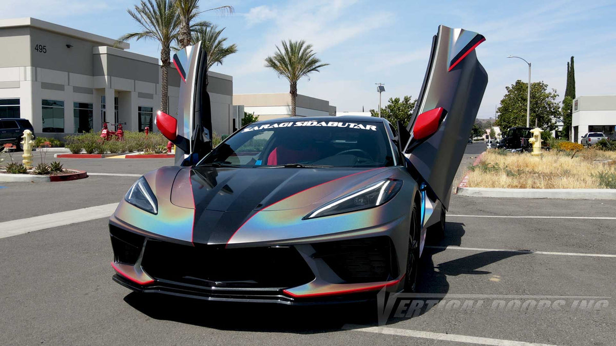 Chevrolet Corvette C8 from CA with Vinyl Wrap and Lambo Doors kit by Vertical Doors, Inc.