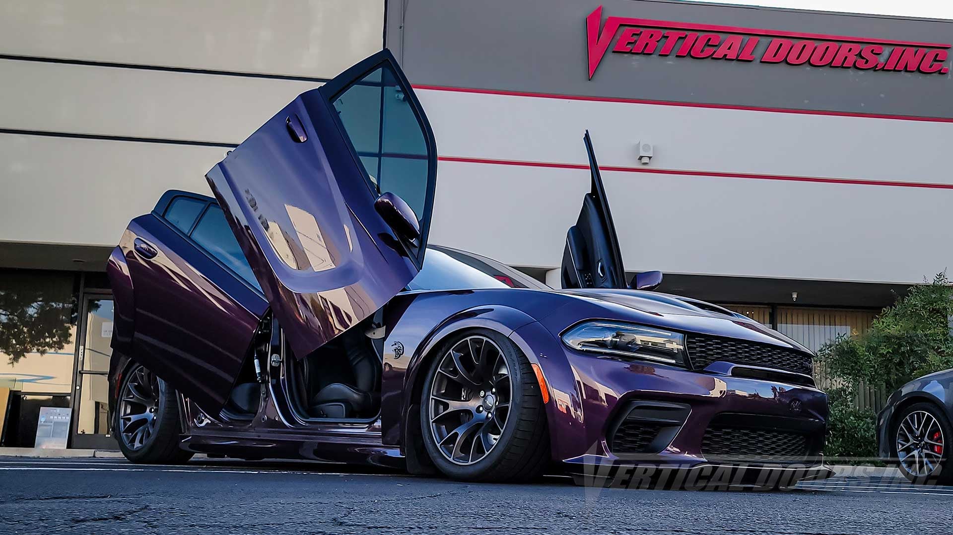 @itskevinb7 Dodge Charger from California featuring Vertical Doors, Inc. door conversion kit. AKA "Lambo Doors" on the front and rear doors.