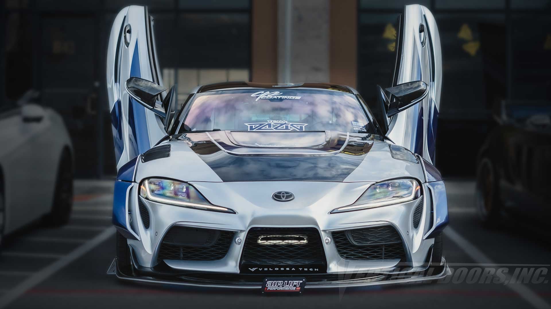 Risto’s @risto_dzg 2020 Toyota GR Supra 3.0 Premium from El Paso Texas fully customized inside and out, and of course featuring Vertical Lambo Doors Conversion Kit from Vertical Doors, Inc. 