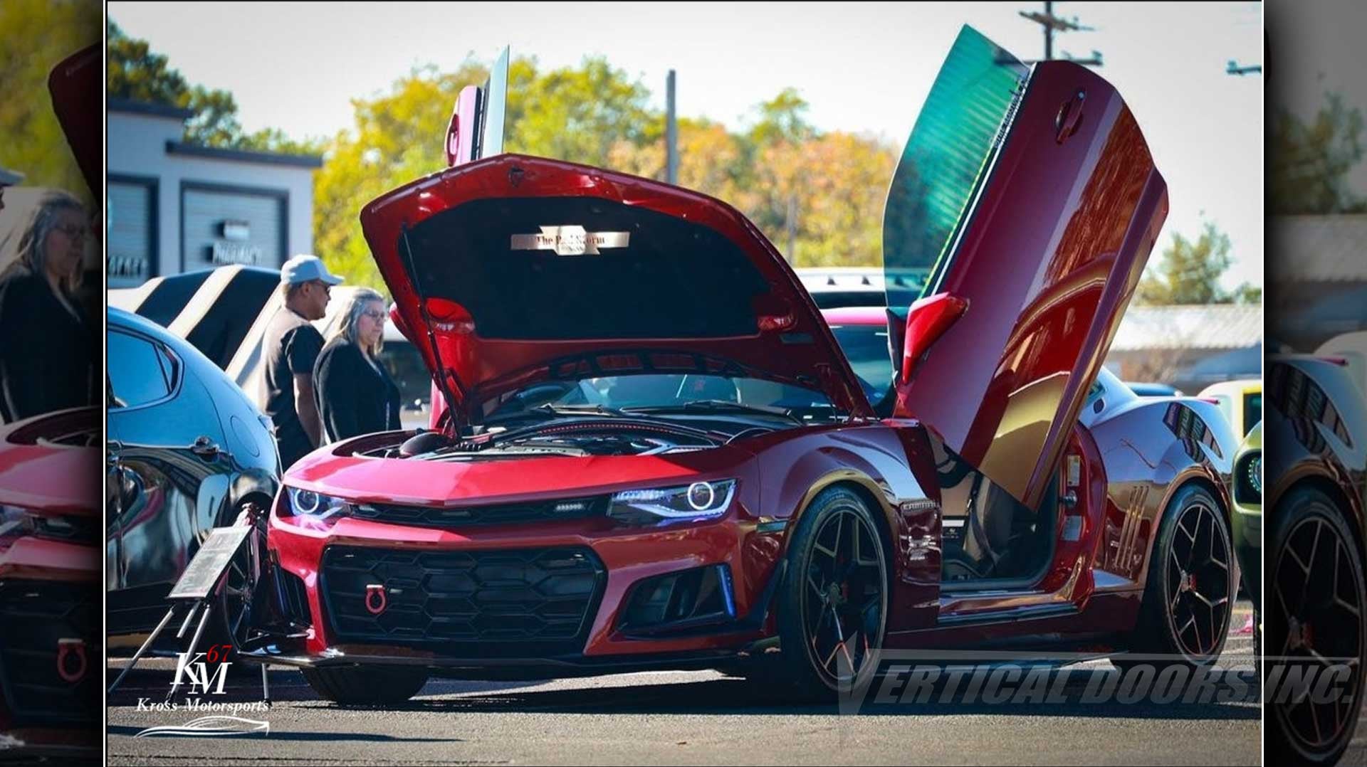 THE RED STORM Chevy Camaro from TX Showing off Vertical Doors, Inc. Vertical Lambo Doors Conversion Kit.
