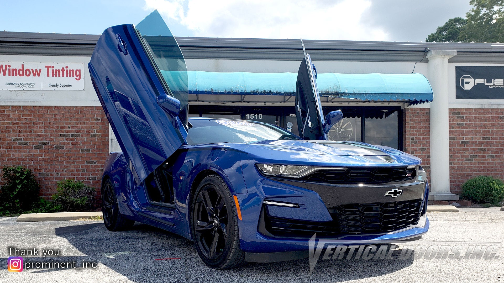 Installer | Prominent Inc. | Washington, NC | Chevrolet Camaro featuring Verical Doors, Inc. vertical lambo doors conversion kit.