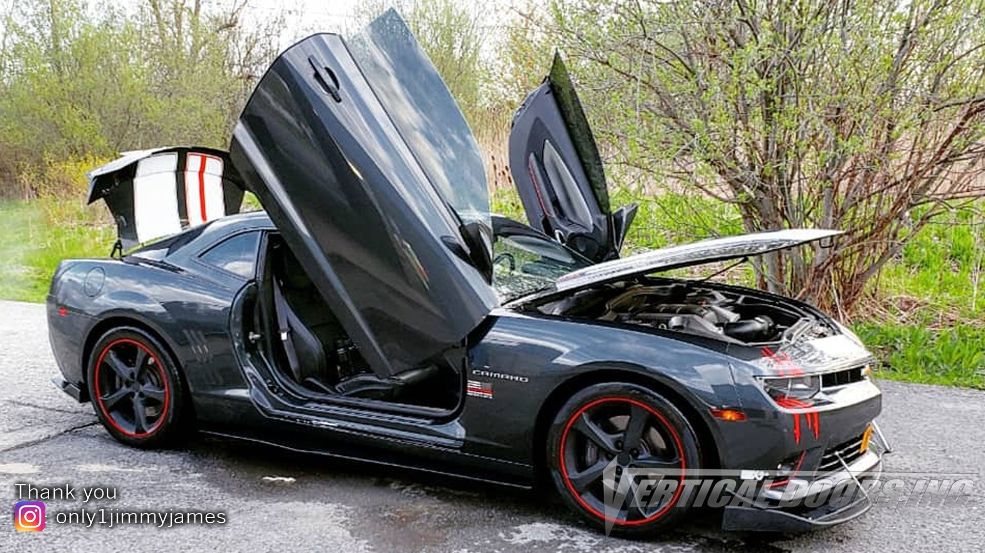 Check out James Chevrolet Camaro 2SS featuring Vertical Doors, Inc. vertical lambo doors conversion kit.