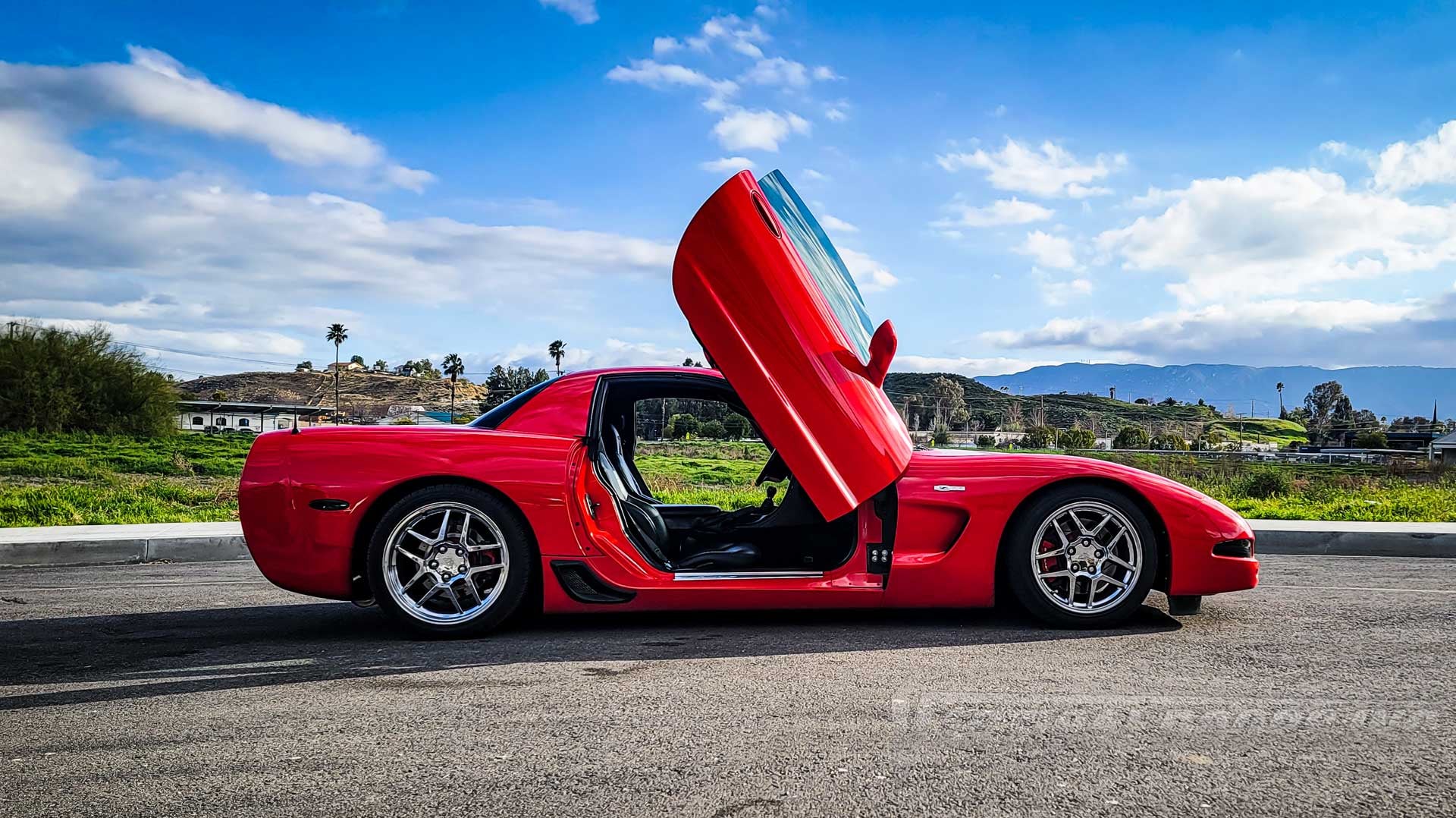 Vertical Lambo Doors Conversion Installation on a Chevrolet Corvette C5 Z06 at Vertical Doors, Inc. 2/13/23