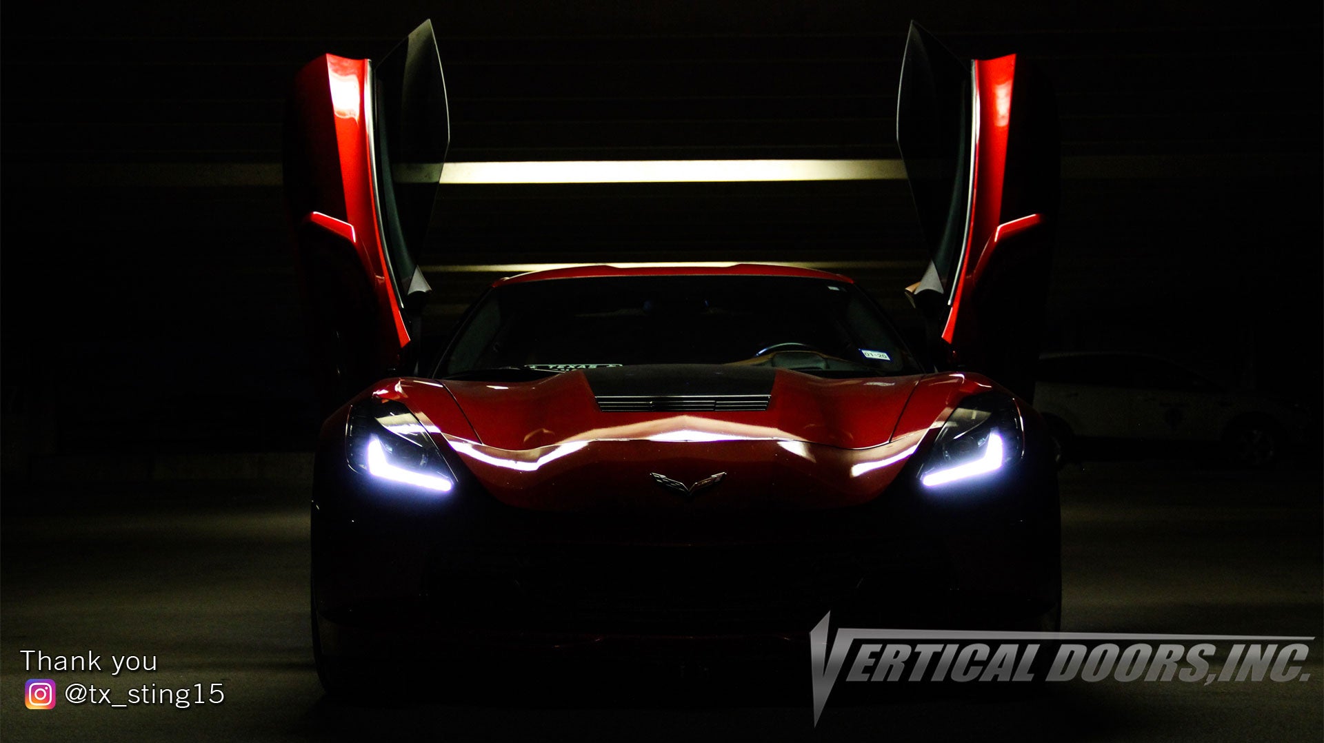 Check out Bobby's @tx_sting15 Chevrolet Corvette C7 from Texas Featuring and Vertical Doors, Inc., vertical lambo doors conversion kit.