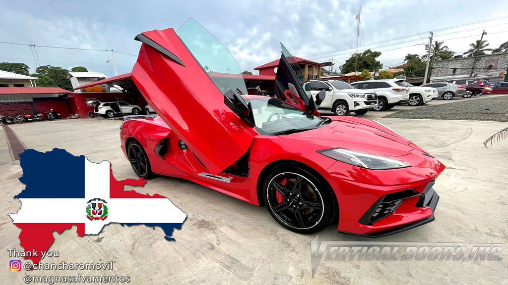 Installer | MAGNA SALVAMENTOS S.R.L | Burende la Vega, Dominican Republic | Chevy Corvette C8 featuring Vertical Lambo Doors Conversion Kit by Vertical Doors, Inc.