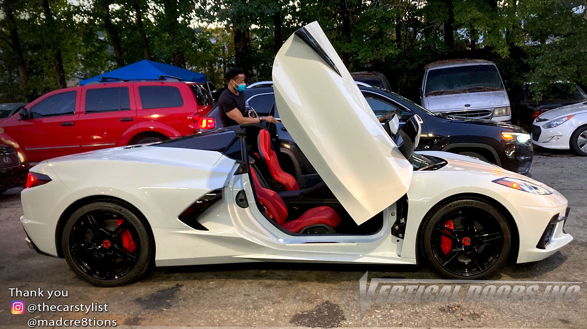 Installer | Mad Creations ATL | Atlanta, GA | Chevy Corvette C8 featuring Vertical Lambo Doors Conversion Kit by Vertical Doors, Inc.