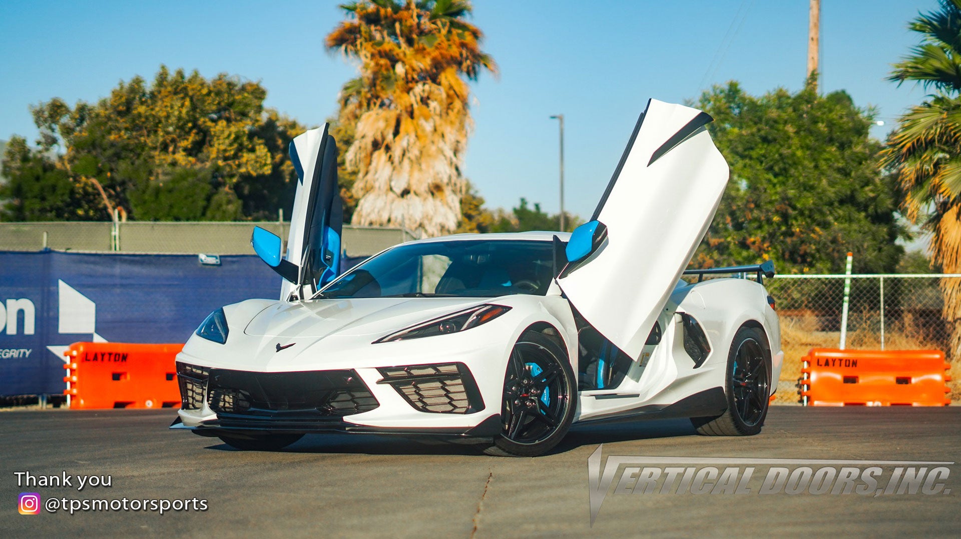 Installer | TPS Motorsports | Santa Clara, CA | Chevrolet Corvette C8 featuring Vertical Doors, Inc., vertical lambo doors conversion kit.