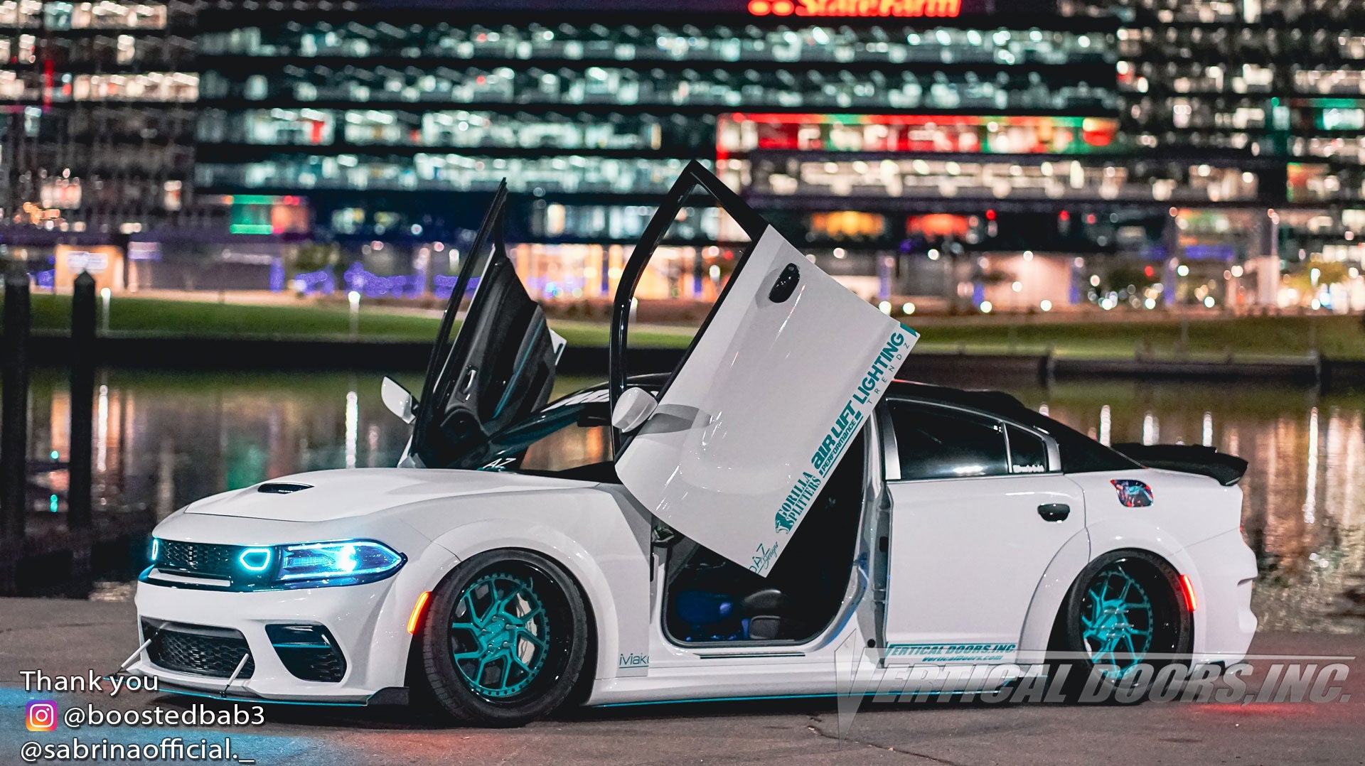 Check out Kyrsten's @boostedbab3 Dodge Charger from Arizona featuring Vertical Doors, Inc., vertical lambo doors conversion kit.