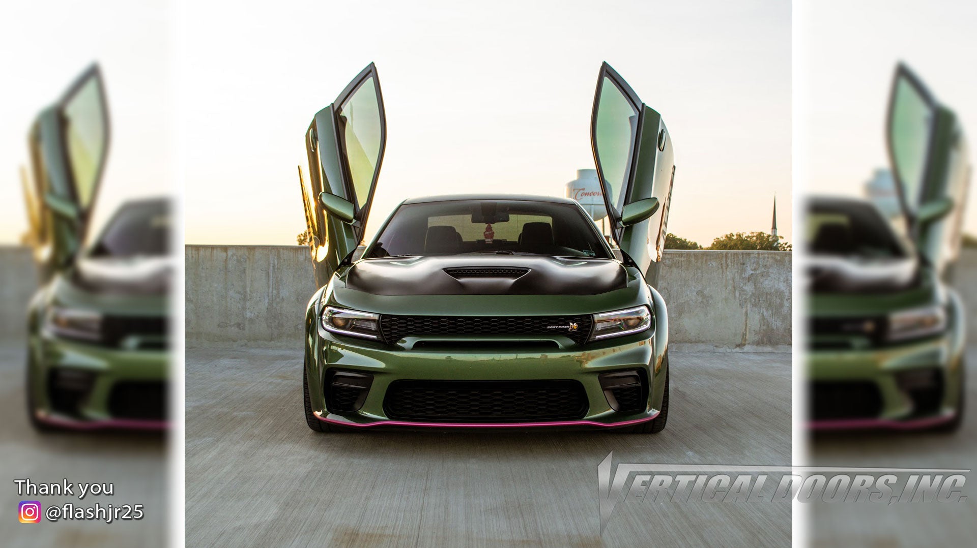 Check out Corey's @flashjr25 Dodge Charger featuring Vertical Doors, Inc., vertical lambo doors conversion kit.
