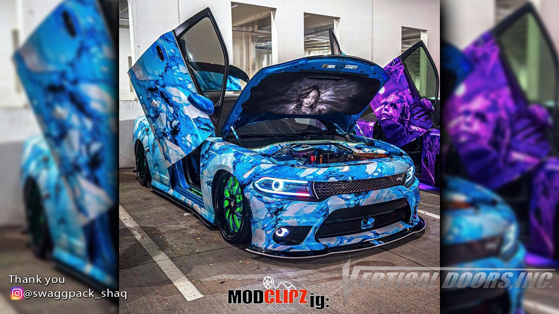 Check out Shaquille's @swaggpack_shaq Dodge Charger from Georgia featuring Vertical Doors, Inc., vertical lambo doors conversion kit.