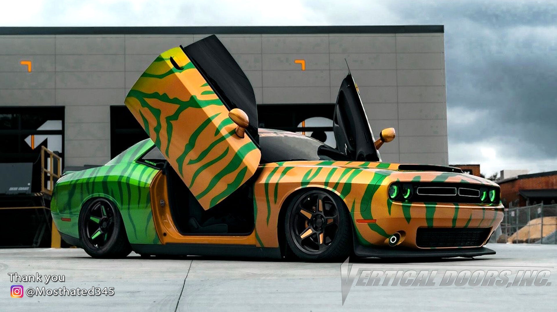 Check out Marcus @Mosthated345 Dodge Challenger from GA featuring Vertical Doors, Inc., Vertical Lambo Doors Conversion Kits.