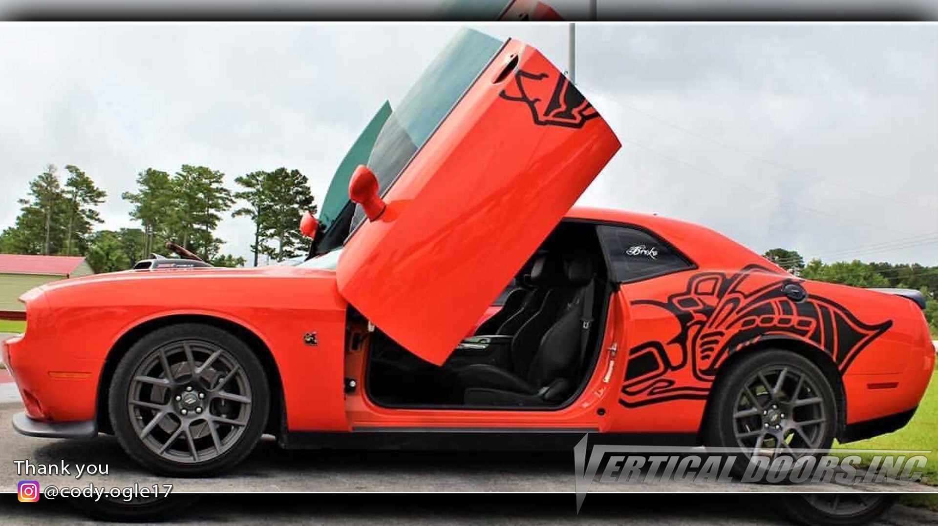 Check out Cody's @cody.ogle17 Dodge Challenger from North Carolina featuring Vertical Doors, Inc., Vertical Lambo Doors Conversion Kits.