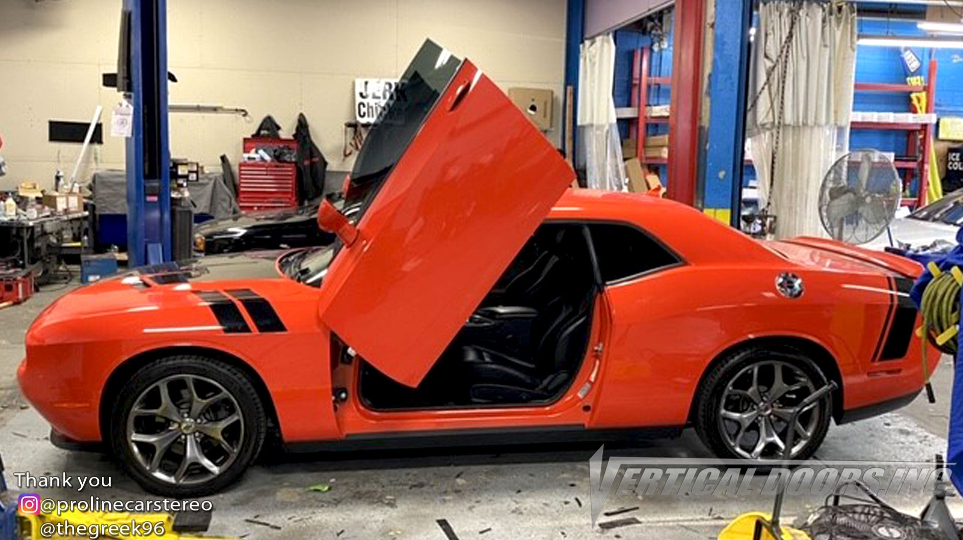 Installer | Proline Car Stereo | Brooklyn, NY | Dodge Challenger Vertical Doors, Inc., vertical lambo door conversion kit.