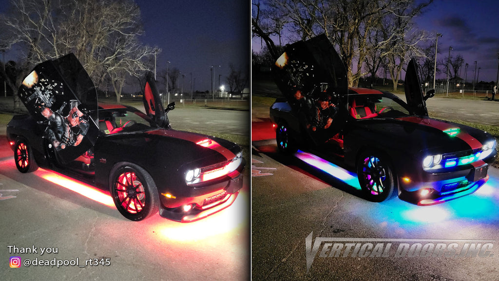 Check out @deadpool_rt345 Dodge Challenger from Arizona featuring Vertical Lambo Doors Conversion Kit by Vertical Doors, Inc.