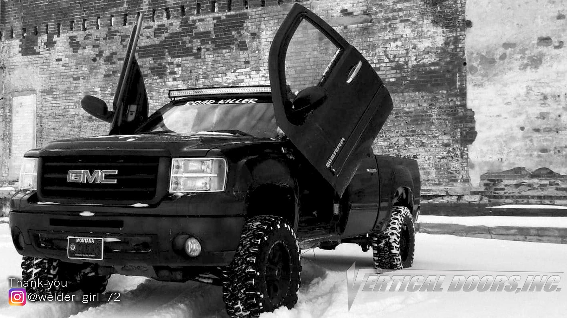 Check out Samantha's @welder_girl_72 GMC Sierra from Montana featuring Lambo Door Conversion Kit by Vertical Doors Inc.