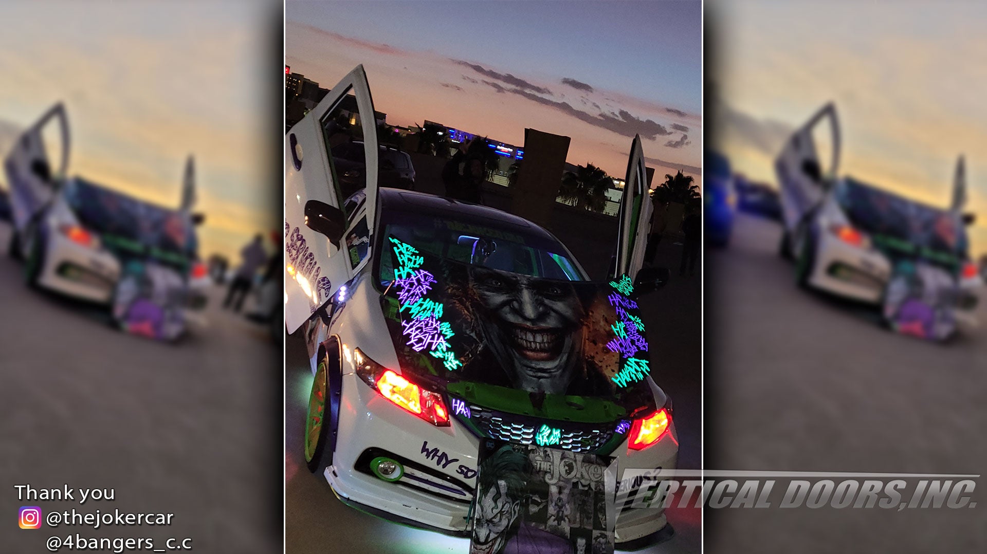 Check out @thejokercar Honda Civic from California featuring Vertical Lambo Doors Conversion Kit from Vertical Doors, Inc.