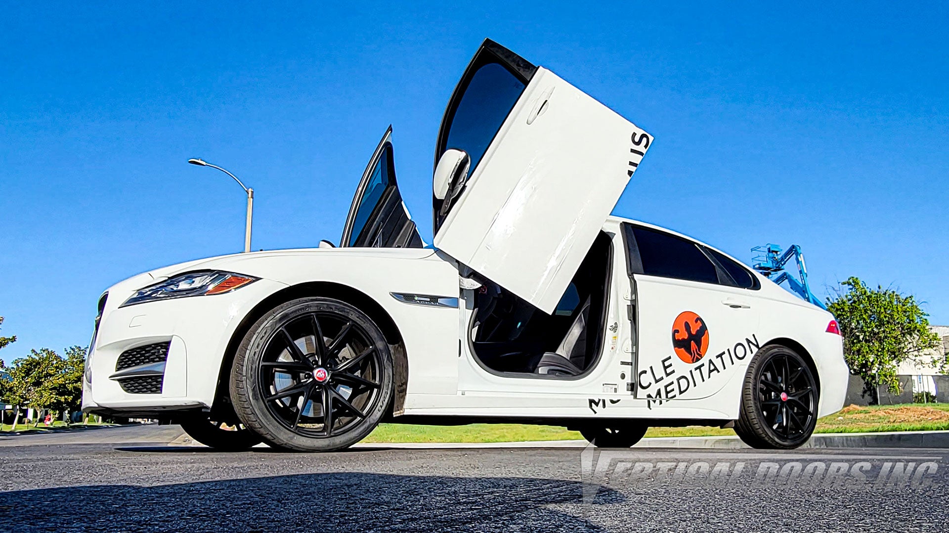@musclemeditation Jaguar XF-TYPE from California featuring Vertical Doors, Inc., vertical lambo doors conversion kit.