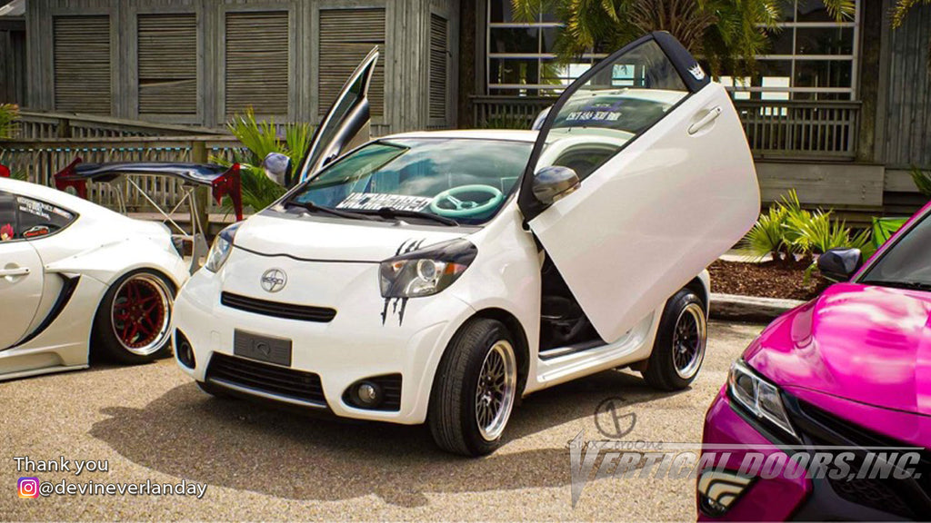 Check out Devin's @devineverlanday Scion IQ from Biloxi MS featuring Vertical Doors, Inc., vertical lambo doors conversion kit.