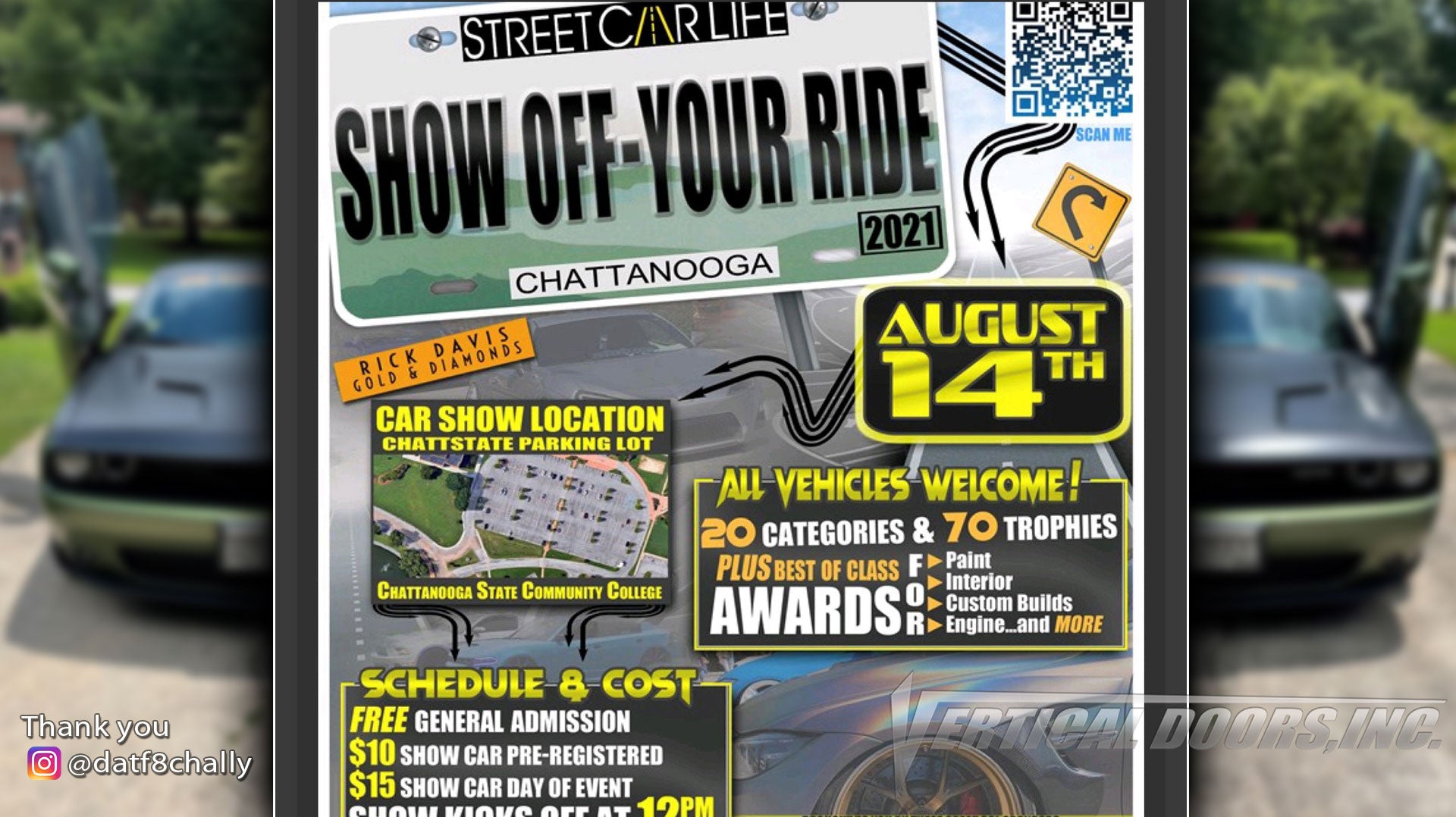 CAR SHOW | 8/14/2021 | Show off your ride | Chattanooga, TN | @datf8chally Challenger featuring Vertical Lambo Door Conversion Kit.