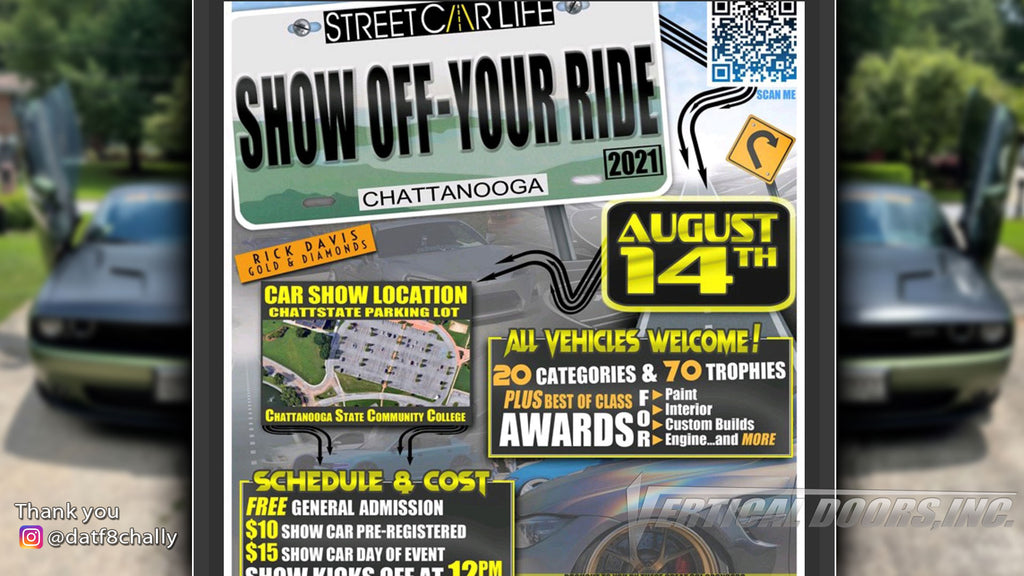 CAR SHOW | 8/14/2021 | Show off your ride | Chattanooga, TN | @datf8chally Challenger featuring Vertical Lambo Door Conversion Kit.