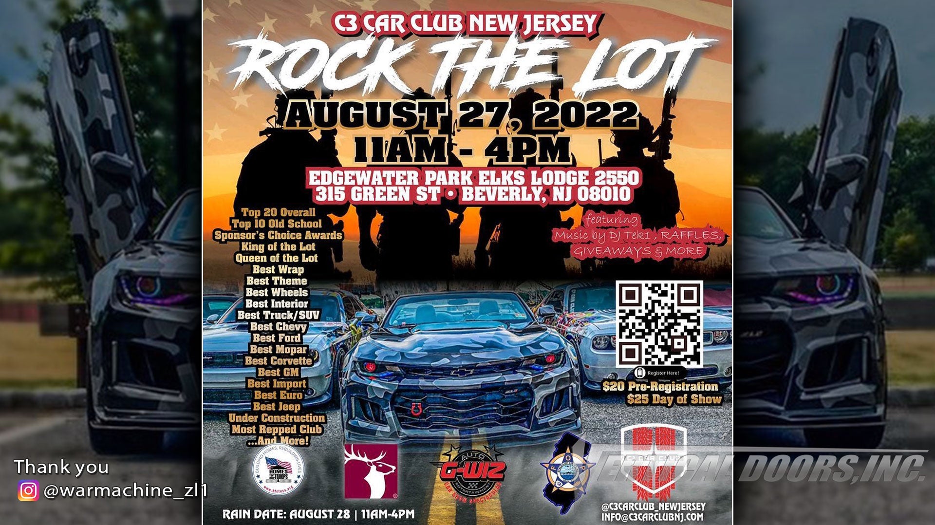 Car Show | 8/27/22 | NJ | 1st Annual Rock the Lot Car Show | Come and Check out @warmachine_zl1 ZL1 Chevrolet Camaro