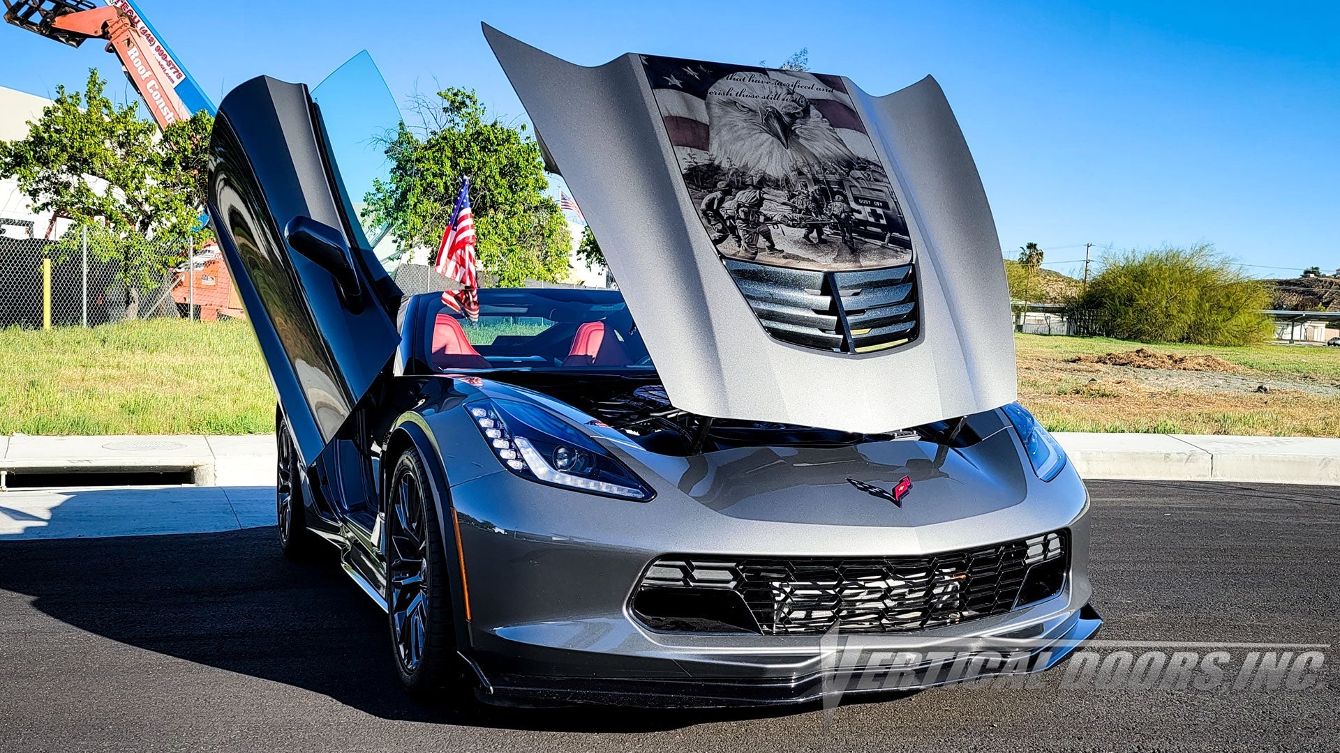 Chevrolet Corvette C7 2014-2019 Lambo Door Conversion Kit by Vertical Doors Inc., vette, Corvette, Chevy, VDCCHEVYCORC714, lambo doors, vertical doors, door conversion, scissor doors, butterfly doors, wing doors,