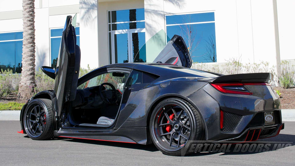 Acura NSX with lambo doors conversion kit by Vertical Doors, Inc. and full carbon fiber widebody kit