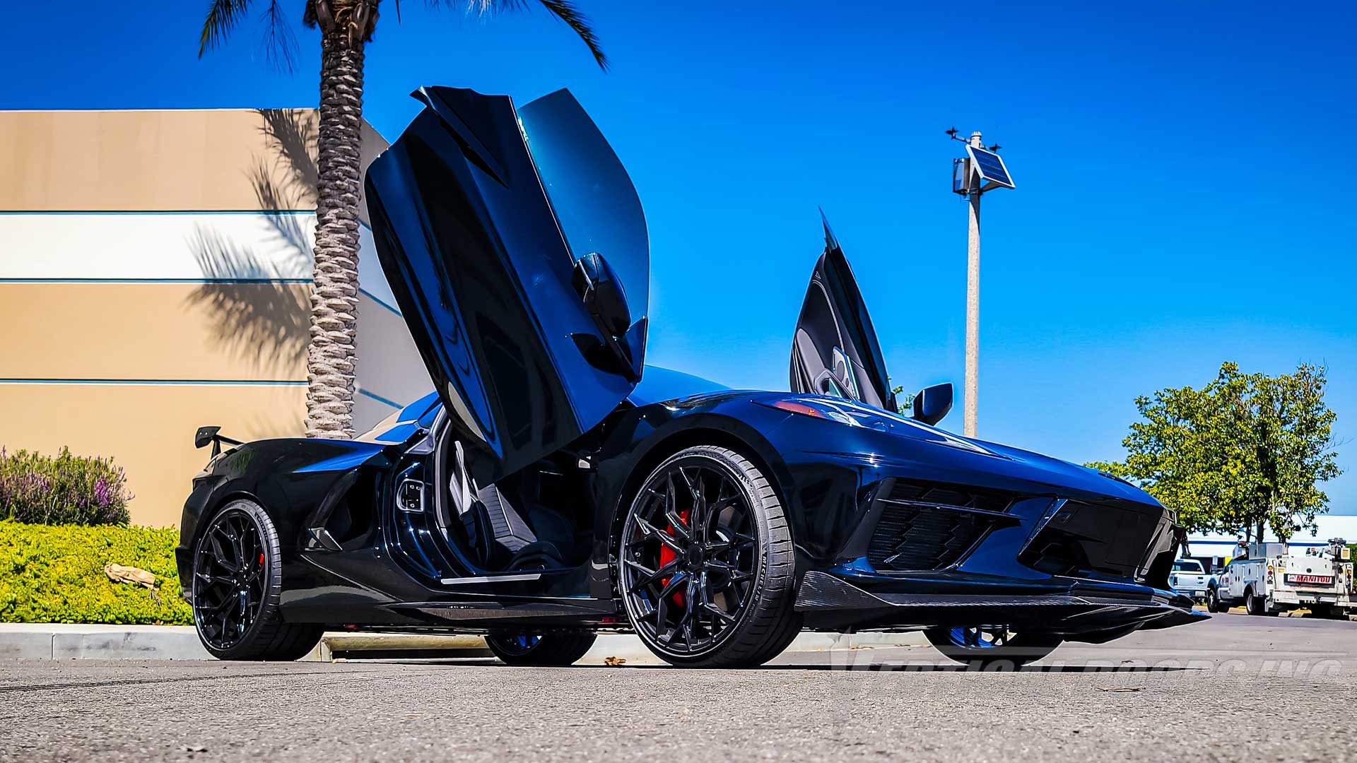 Vertical Lambo Doors Installed on @5_star_performance Chevrolet Corvette C8 from the Bay Area.