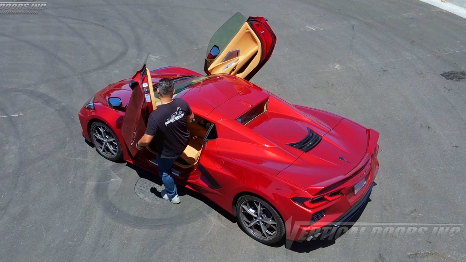 Vertical Lambo Doors Kit installed on a Chevrolet Corvette C8 by Vertical Doors, Inc.