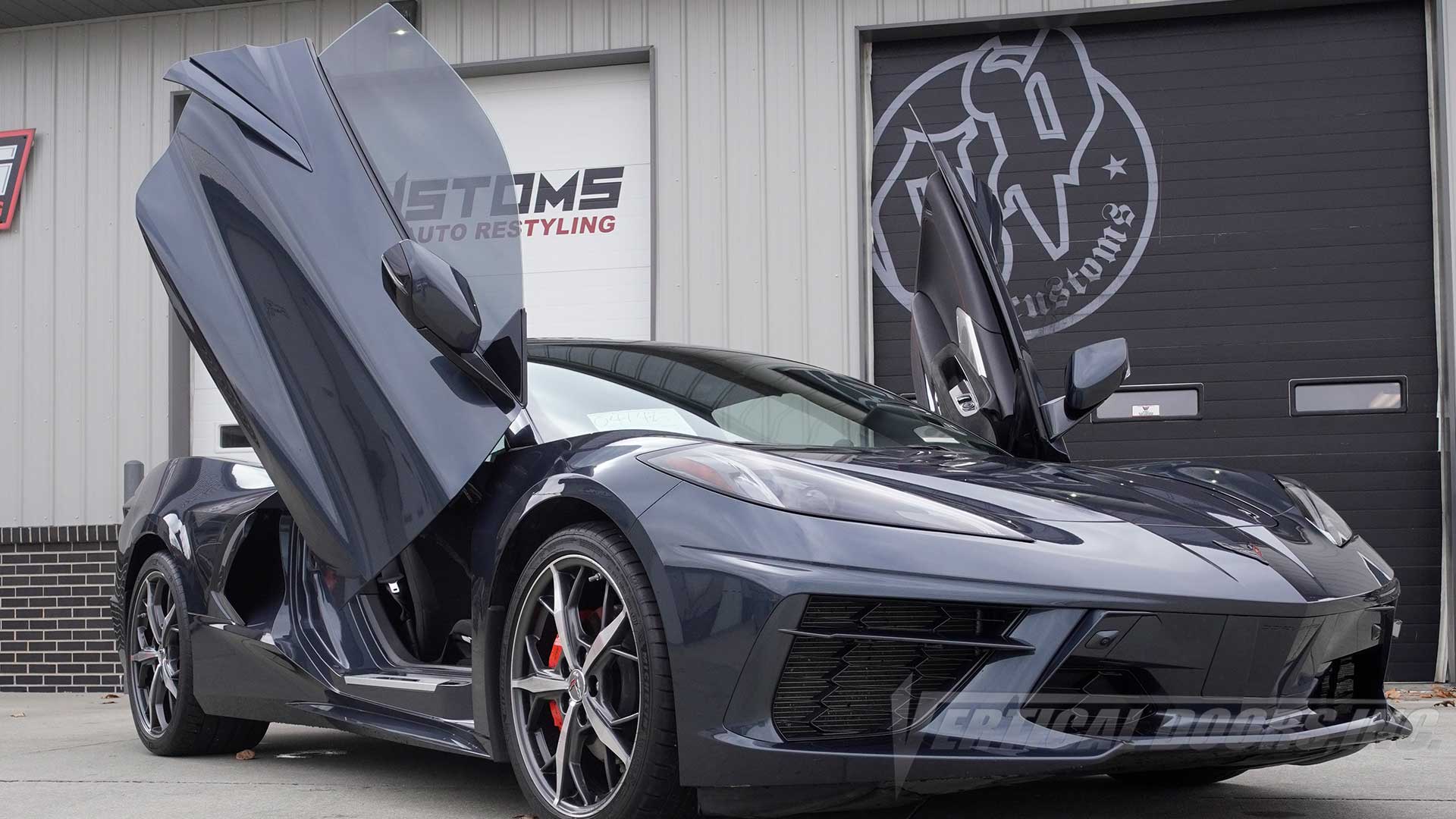 Installer | GP Customs | Lincoln, Nebraska| Chevrolet Corvette C8 featuring Vertical Doors, Inc. lambo door conversion kit.