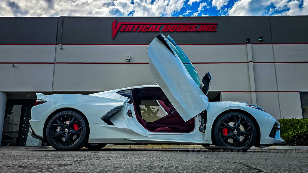Gregory's Chevrolet Corvette C8 from California with a new set of Vertical Doors Conversion Kit installed by the BEST, Vertical Doors, Inc.