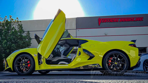 Chevrolet Corvette C8 just got a Vertical Door Conversion Kit installed at Vertical Doors, Inc. in Lake Elsinore California. 010725
