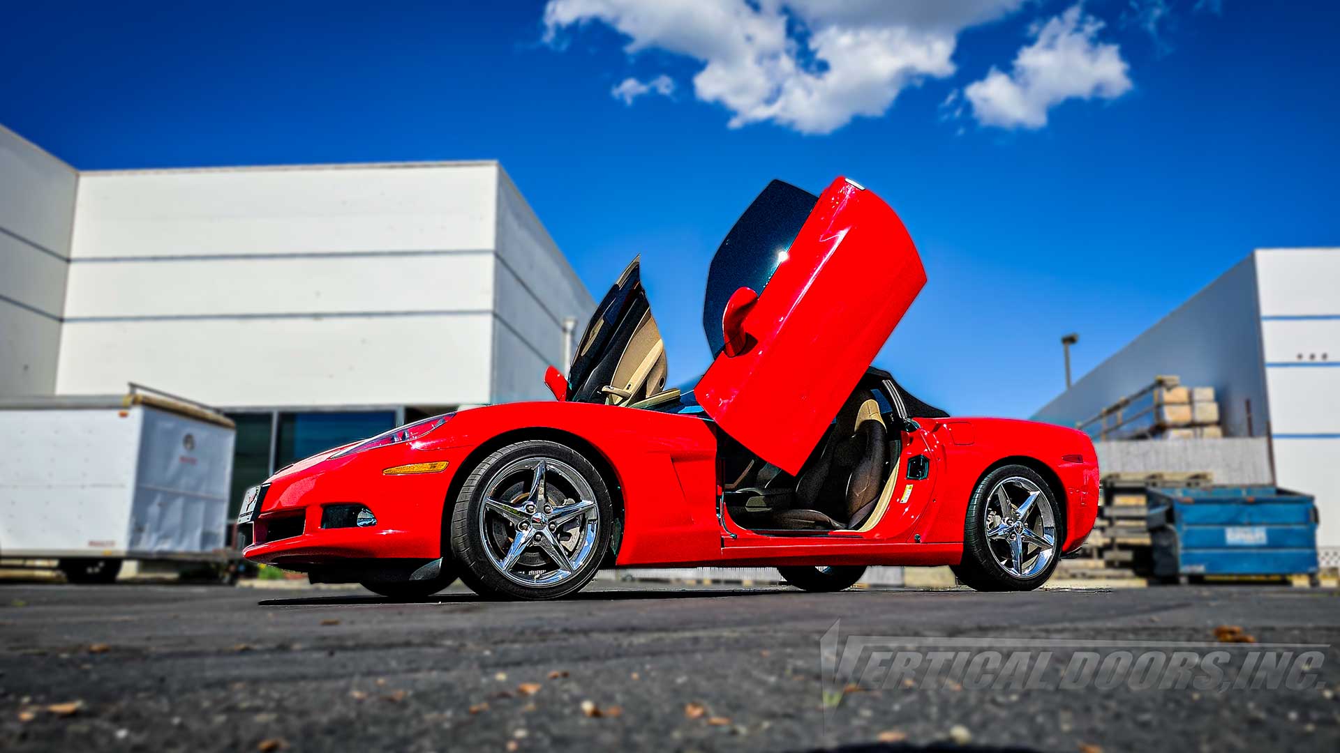 Chevrolet Corvette C6 Convertible with Lambo Doors kit, manufactured and Installed by Vertical Door, Inc., in Lake Elsinore California.