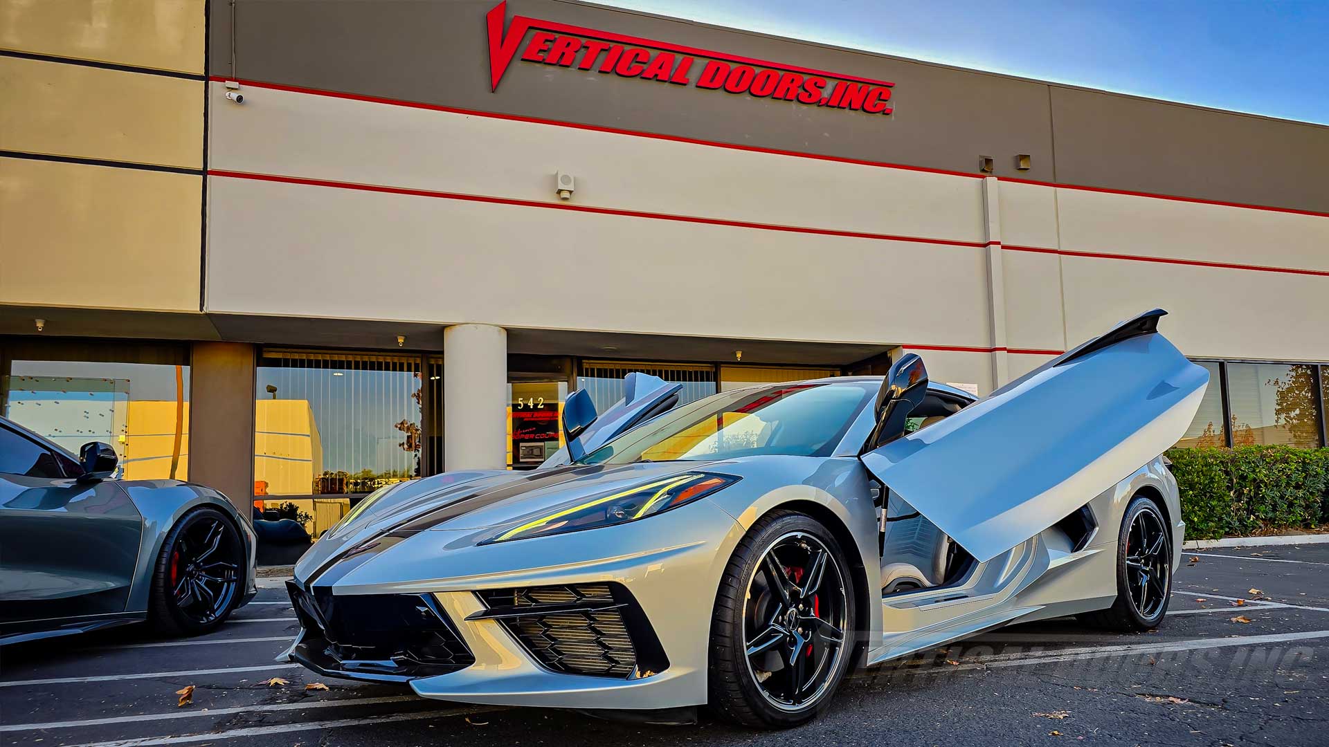 Chevy Corvette C8 ZLR Door Conversion Kit in action with the window up and windows down.
