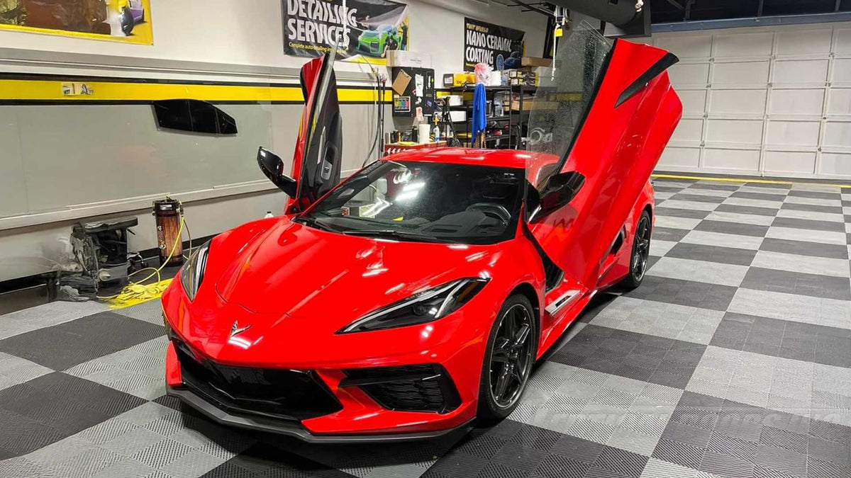 Installer | Tint World | Birmingham, AL | Chevrolet Corvette C8 Vertical Lambo Door Conversion Kit by Vertical Doors, Inc. installed by Tint World.