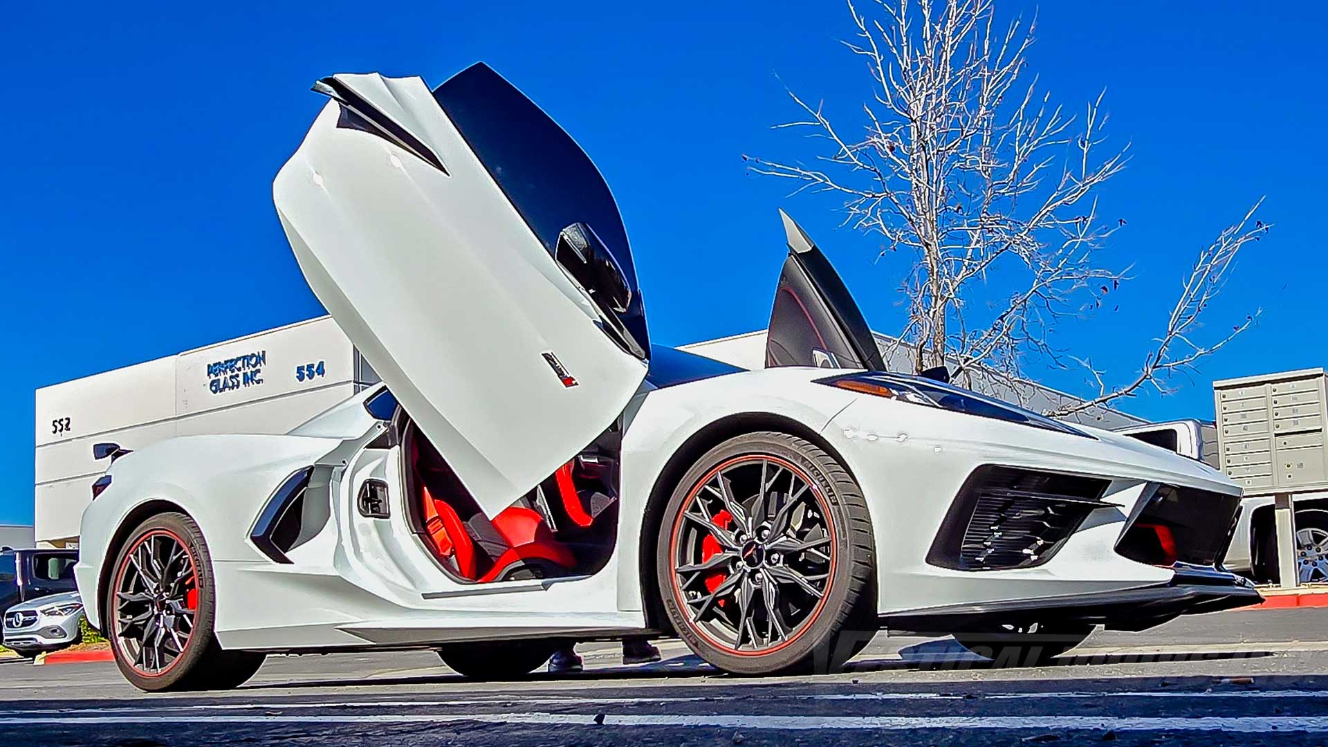 Check out this stunning Chevrolet Corvette C8 Z51 from San Diego! It just received a head-turning Lambo door conversion kit from yours truly, Vertical Doors, Inc. – the original and STILL the best!