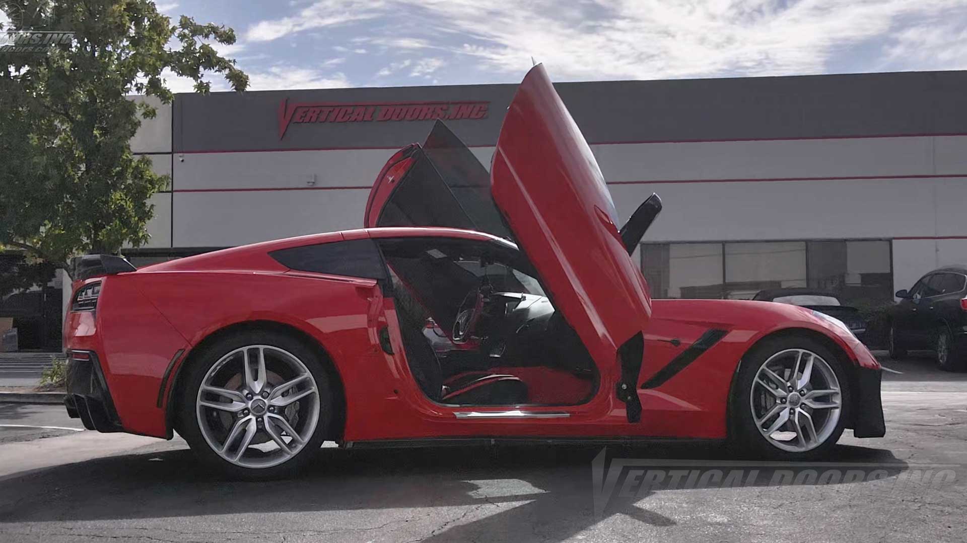 Vertical Lambo Door Kit installed on a Chevrolet Corvette C7 by the BEST, Vertical Doors, Inc., in Lake Elsinore California. 101323