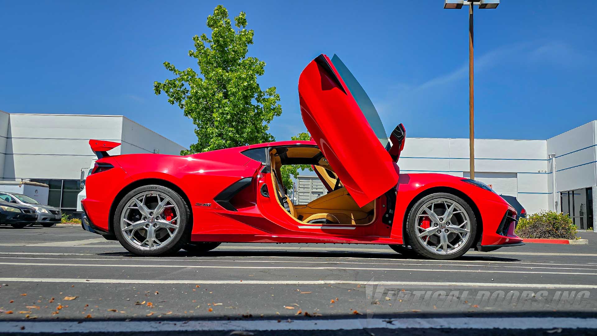 Chevrolet Corvette C8 from California featuring Vertical Doors, Inc. lambo door conversion kit. 51624