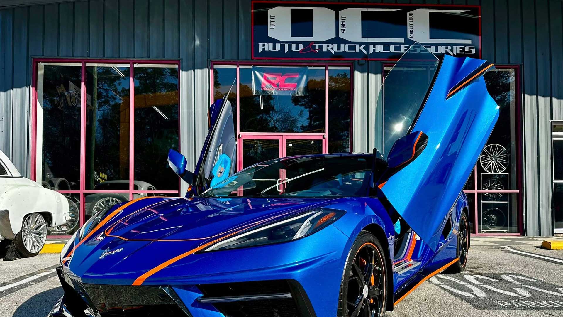 Vertical Doors, Inc. Kit Installed on a Chevrolet Corvette C8 at OCC Auto & Truck Accessories in Jacksonville, North Carolina