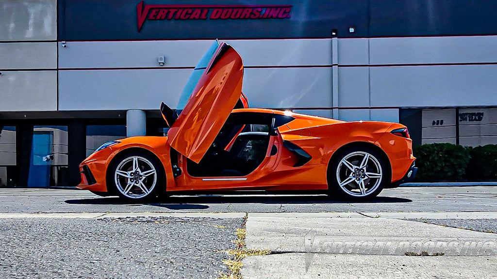 The Ultimate Lambo Door Upgrade for the Chevrolet Corvette C8, Installed in California by the BEST, Vertical Doors, Inc.