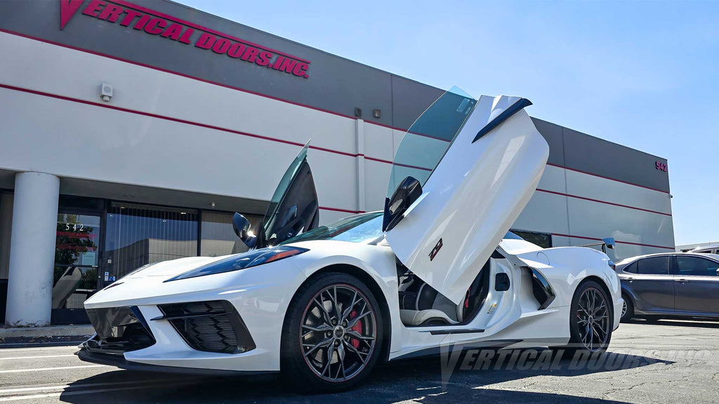 Chevrolet Corvette C8 Vertical Lambo Door Conversion Kit installed by Vertical Doors, Inc. in California.