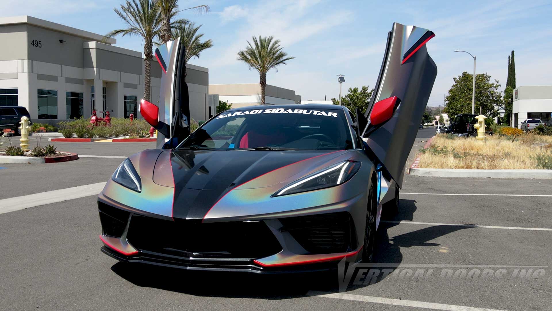 Chevrolet Corvette C8 from CA with Vinyl Wrap and Lambo Doors kit by Vertical Doors, Inc.